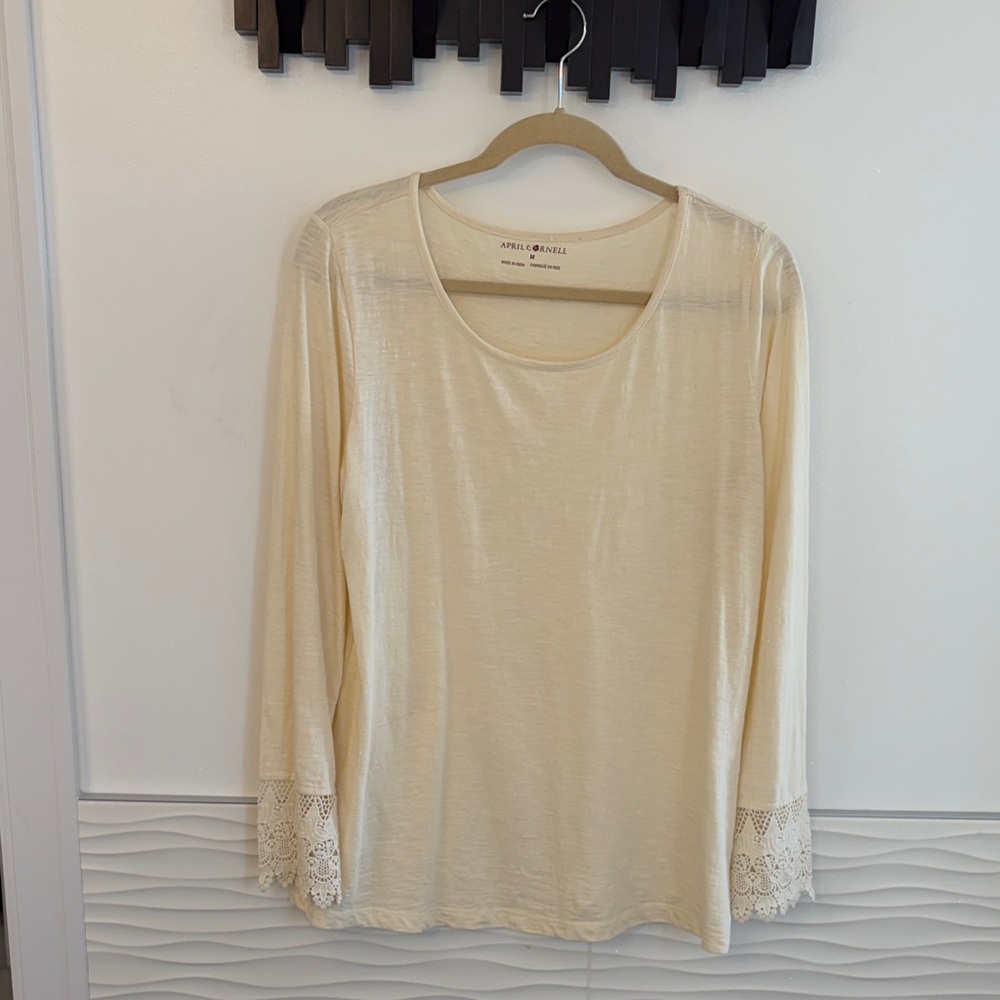 April Cornell Cream Long Sleeve Top with Lace Cuffs